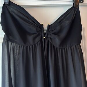 Victoria's Secret Flyaway Black Gold Chiffon Strapless Maxi Coverup Dress S